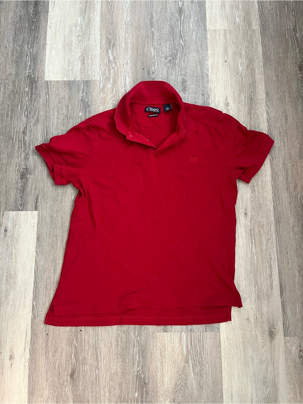 Chaps Red Polo Shirt Mens Large Crimson Custom Fit Cotton Pique Crest Logo Golf